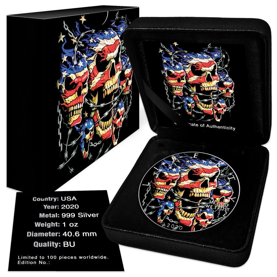 2020 American Silver Eagle Patriotic Skulls Colorized 1 Oz Captain’s Chest Bullion