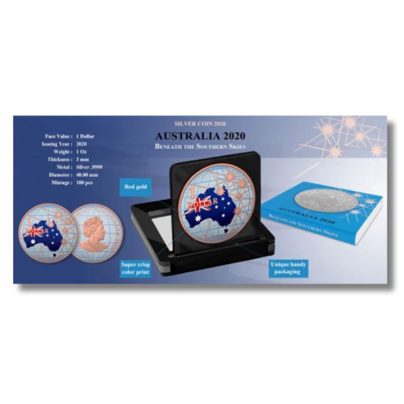 2020 Australia "Beneath the Southern Skies - The Flag" 1 Oz Silver Coin featuring the Australian flag design.