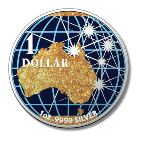 Australia 2020 1USD Beneath the Southern Skies Golden Map 1 Oz Silver Coin