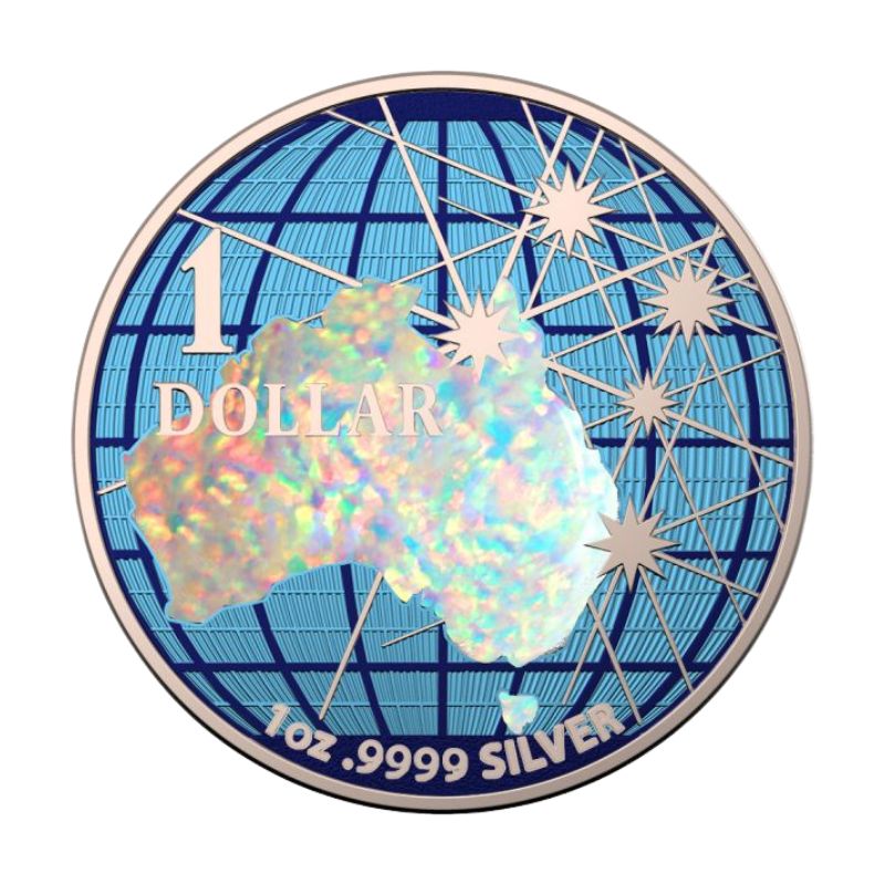 2020 Australia Beneath the Southern Skies Hologram Map 1 Oz Silver Coin featuring a detailed hologram map of Australia.