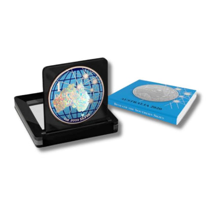 2020 Australia Beneath the Southern Skies Hologram Map 1 Oz Silver Coin featuring a detailed hologram map of Australia.