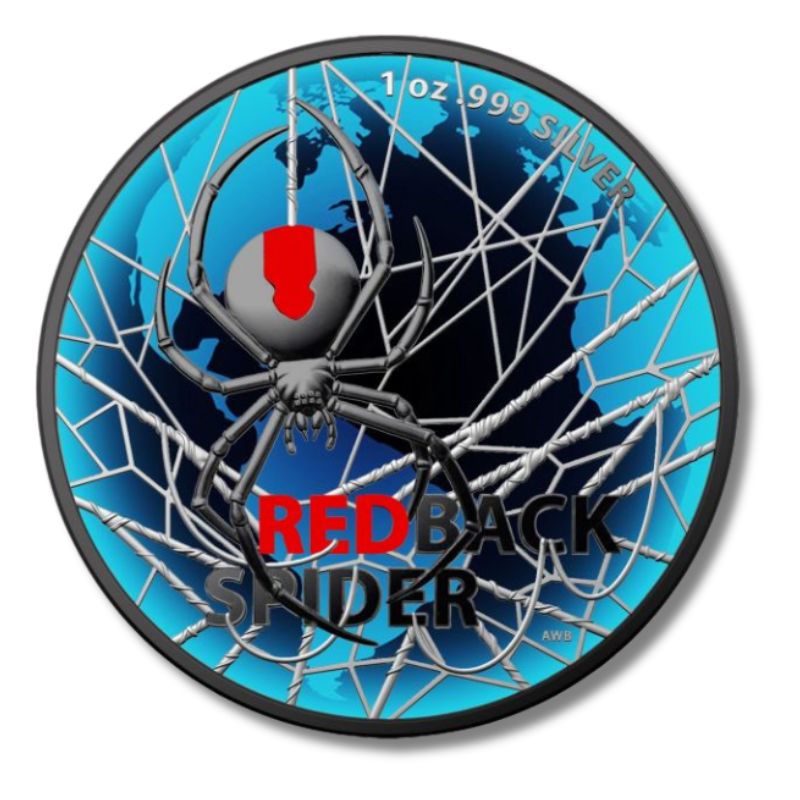 2020 Australia RedBack Spider 1 Oz Ruthenium Silver Coin featuring a detailed depiction of the venomous RedBack Spider.