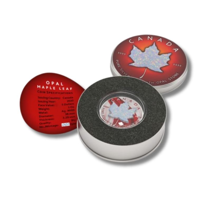 Canada 2020 5usd  Maple Leaf  Metallic & White Opal 1 Oz Silver Coin