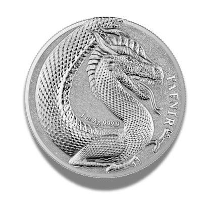 2020 Germania Beasts Fafnir Double 1oz Silver Coins BU – a collectible set featuring intricate dragon designs in brilliant uncirculated finish, made from .999 fine silver.