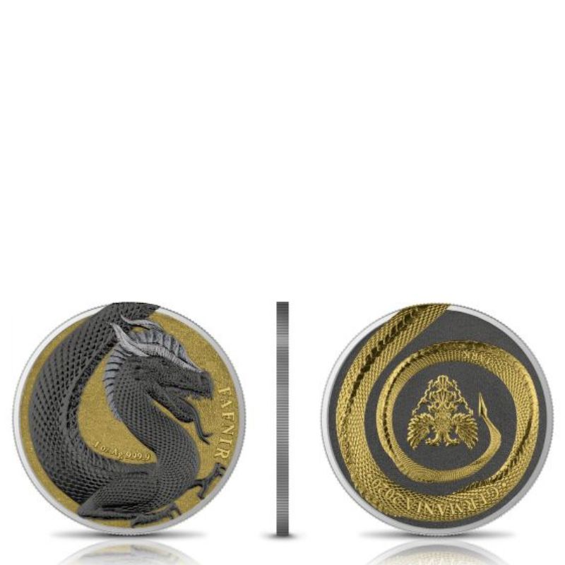 2020 Germania Fafnir Geminus Set – Two 1 oz Silver Coins with double-sided dragon designs.