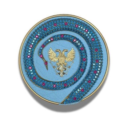 2020 Germania Fafnir Set Pink Blue Crystals – 2 x 1 oz Silver Coins with pink and blue crystal accents.