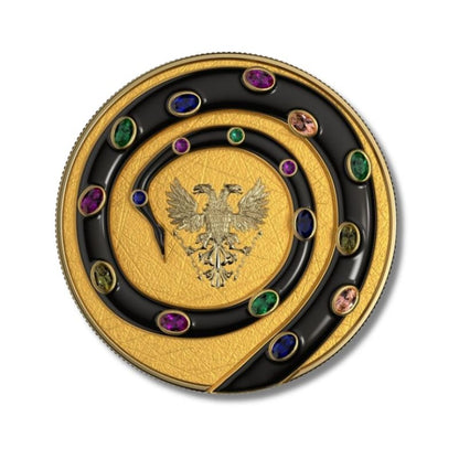 2020 Germania Fafnir Set – Black Gloss and Gold Matt – Two 1 oz Silver Coins with double-sided dragon designs.