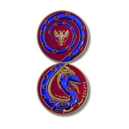 2020 Germania Fafnir Set – Blue and Red – Two 1 oz Silver Coins with double-sided dragon designs.