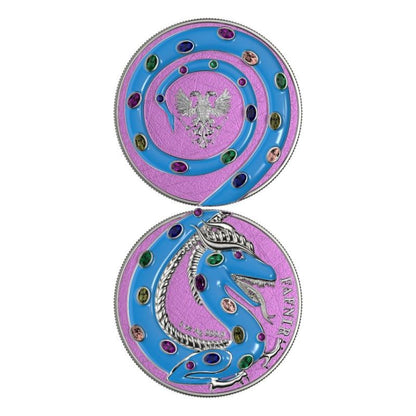 2020 Germania Fafnir Set – Perla White and Turquoise – Two 1 oz Silver Coins with double-sided dragon designs.