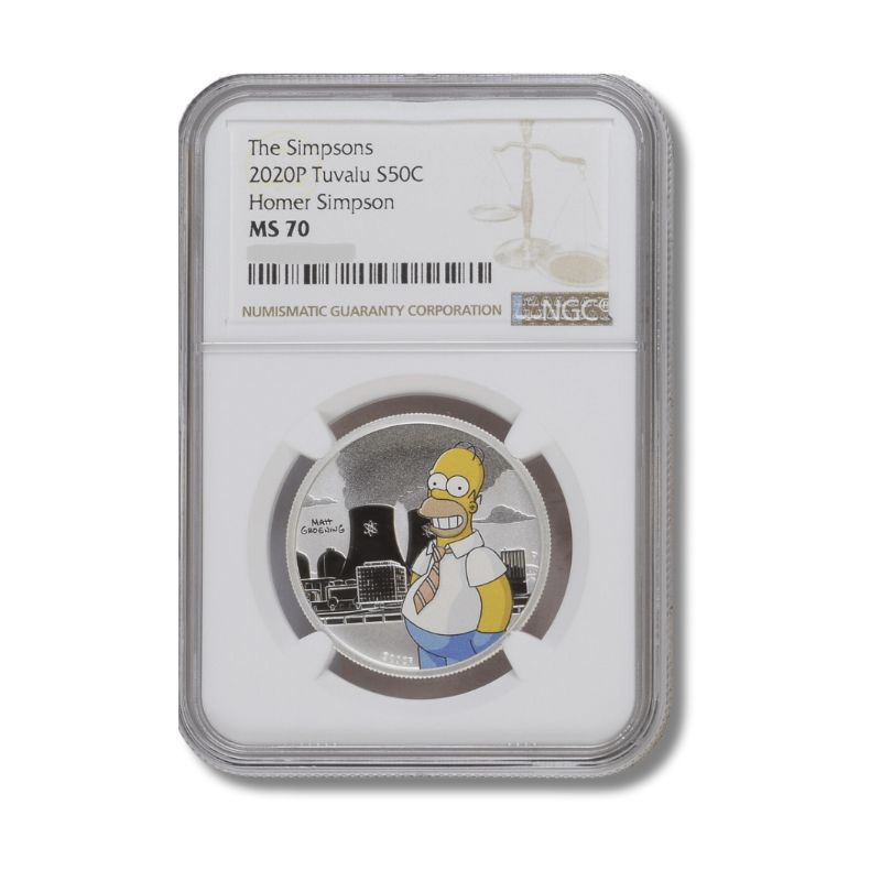 2020 Tuvalu Homer Simpson .5oz Silver Colorized Coin NGC MS 70