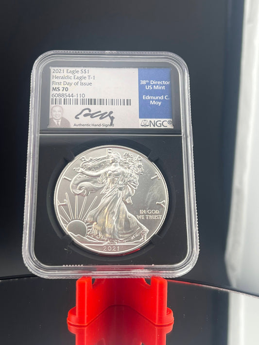2021 American Silver Eagle-heraldie Eagle-last Day Of Production Ms70 (P55) Captain’s Chest Bullion
