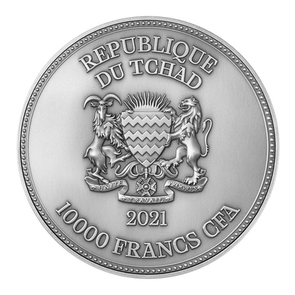 2021 Tchad St George Slays the Dragon 2 oz Silver Coin – (Antique Finished)