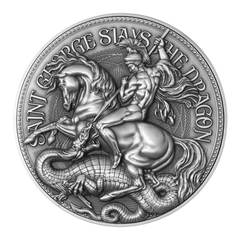2021 Tchad St George Slays the Dragon 2 oz Silver Coin – (Antique Finished)