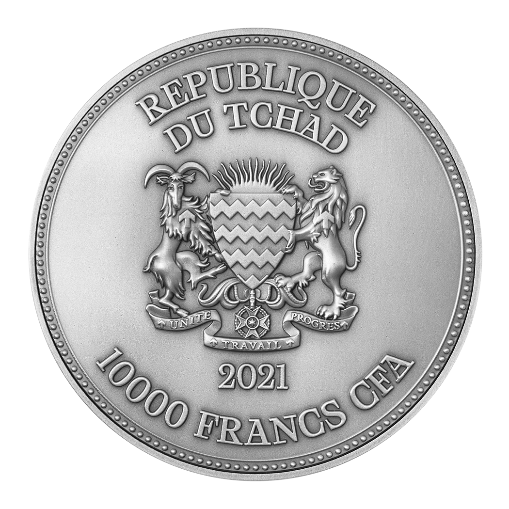 2021 Tchad St George Slays the Dragon 2 oz Silver Coin – (Antique Finished) - Captain’s Chest Bullion