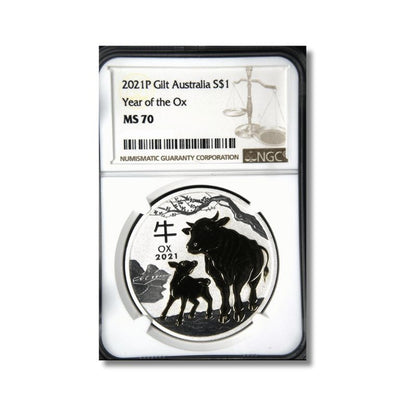 2021 Australia Lunar Year of the Ox Gilded 1oz Silver Coin NGC MS 70