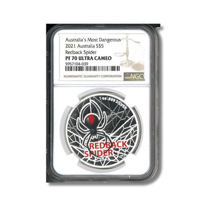 2021 Australia Redback Spider 1oz Silver Colorized Coin NGC PF 70