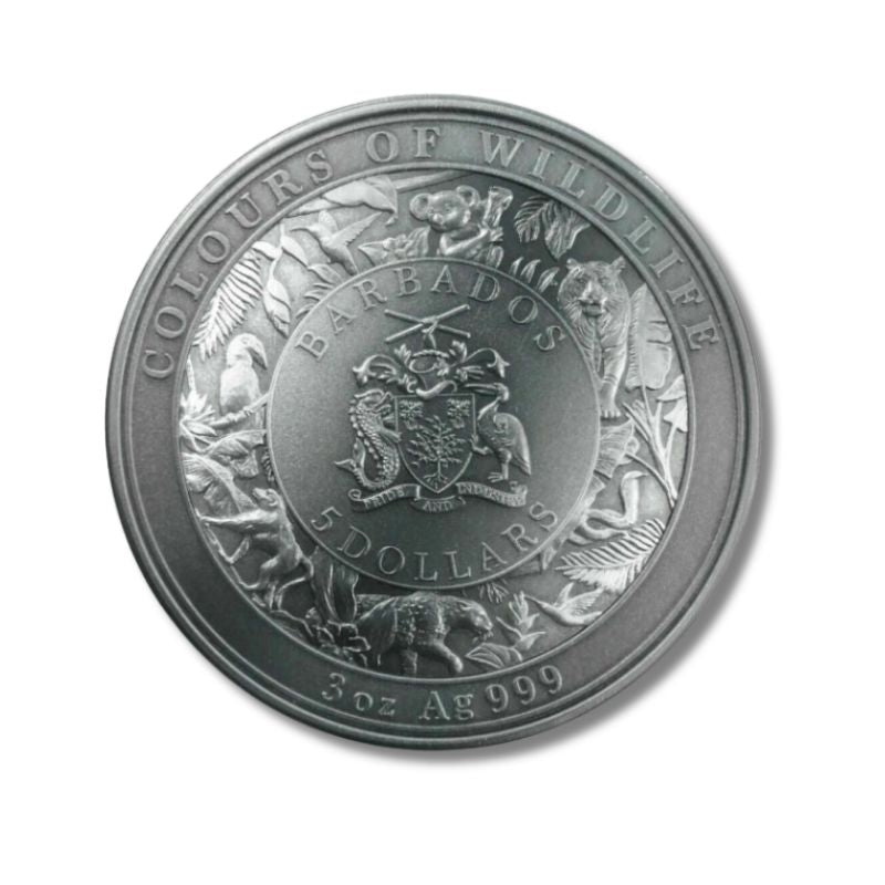 2021 Barbados Colours of Wildlife Tiger 3 oz Silver Ultra High Relief Coin