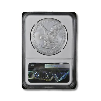 2021 Burnished Silver Eagle W Eagle Landing T2 1st Day of Issue MS70