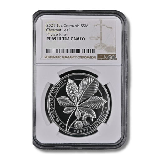2021 Germania Mythical Forest Chestnut Leaf 1oz Silver Proof Coin NGC PF 69 UCAM