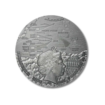 2021 Niue Sea Battles The Battle of Midway 2oz Silver Antiqued High Relief Coin