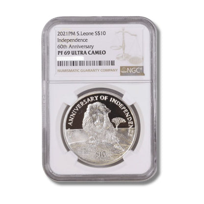 2021 Sierra Leone 60 Years Independence Lion Silver Coin NGC PF 69 UCAM