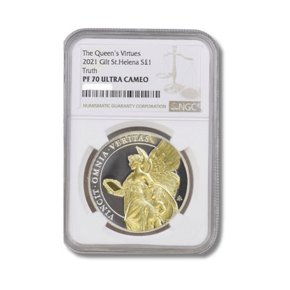 2021 St. Helena Queen Virtues Truth 1oz Silver Coin NGC PF 70 UCAM