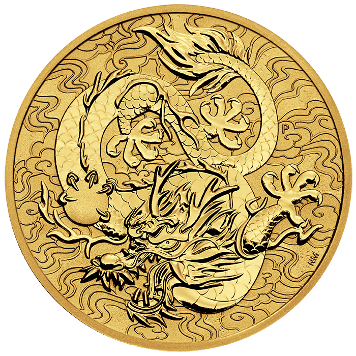 2022 1 oz Australia Chinese Myths and Legends - Dragon .9999 Gold BU Coin Captain’s Chest Bullion