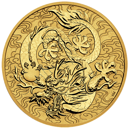 2022 1 oz Australia Chinese Myths and Legends - Dragon .9999 Gold BU Coin Captain’s Chest Bullion