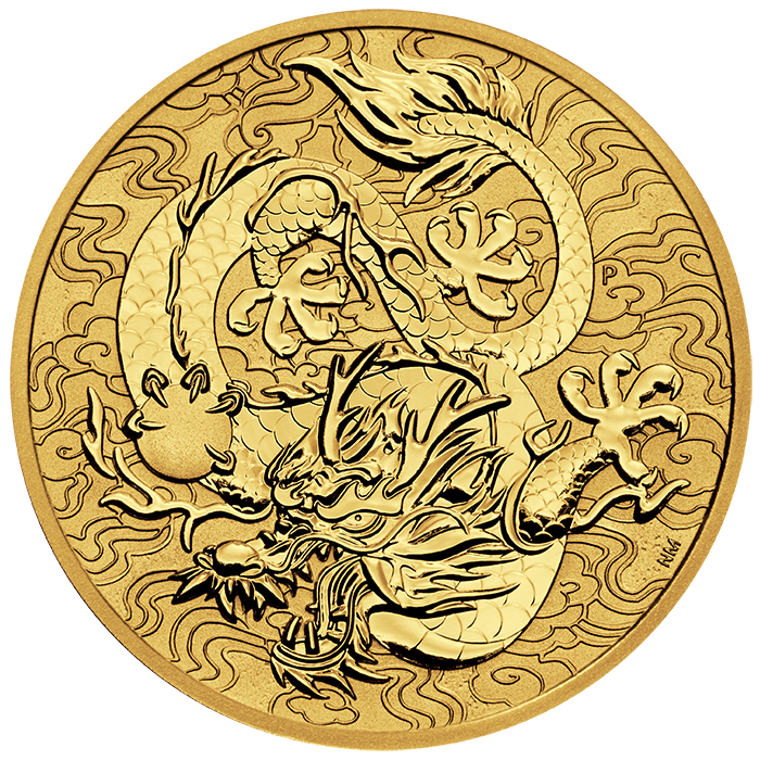 2022 1 oz Australia Chinese Myths and Legends - Dragon .9999 Gold BU Coin Captain’s Chest Bullion