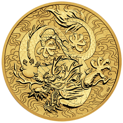 2022 1 oz Australia Chinese Myths and Legends - Dragon .9999 Gold BU Coin Captain’s Chest Bullion