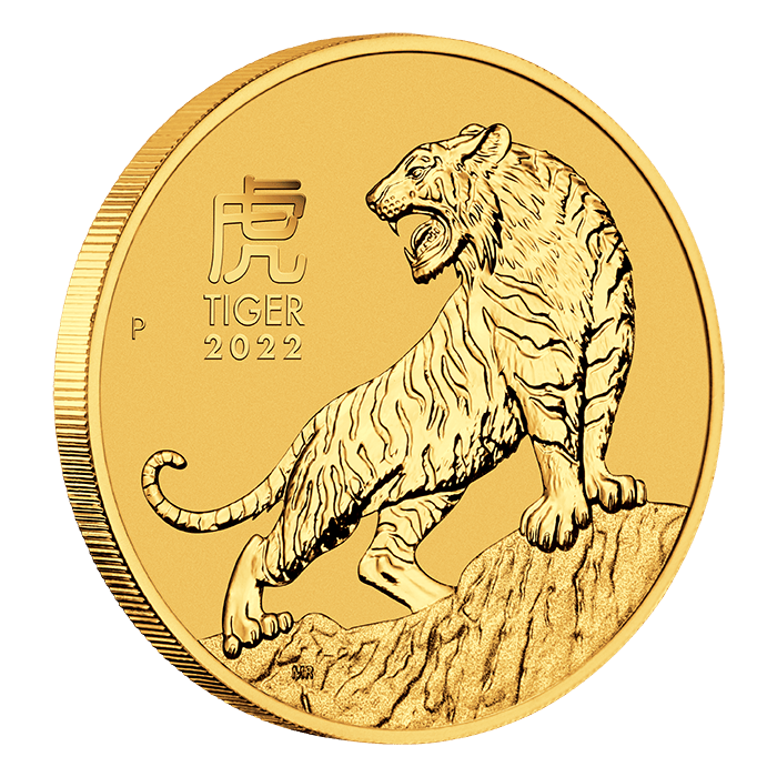 2022 1 oz Australia Lunar Series III - Year of the Tiger .9999 Gold BU Coin Captain’s Chest Bullion