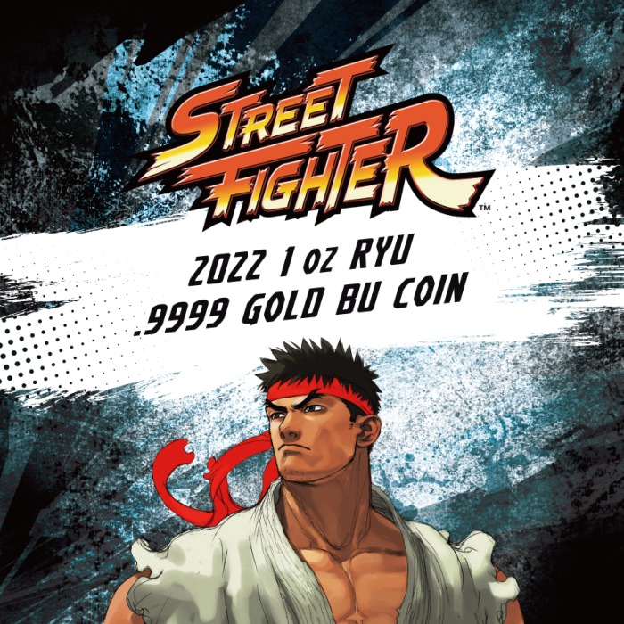 2022 1 oz Tuvalu Street Fighter - Ryu 9999 Gold BU Coin (Certificate #2) Captain’s Chest Bullion