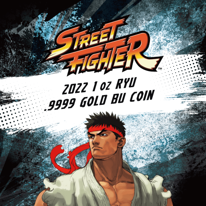 2022 1 oz Tuvalu Street Fighter - Ryu 9999 Gold BU Coin (Certificate No1) Captain’s Chest Bullion