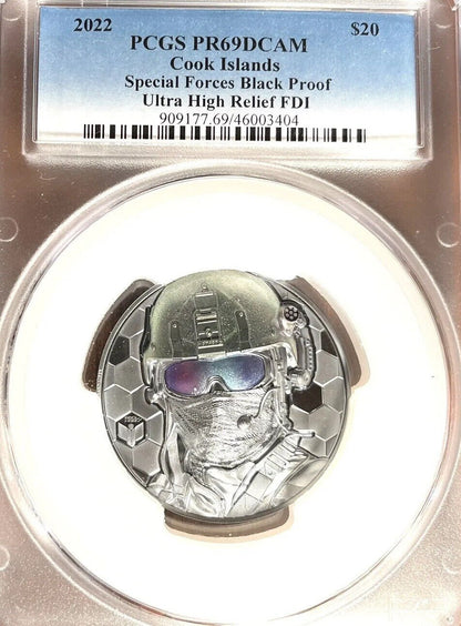 2022 3QZ $20 BLACK SILVER SPECIAL FORCES ONLY 19 PCGS Captain’s Chest Bullion