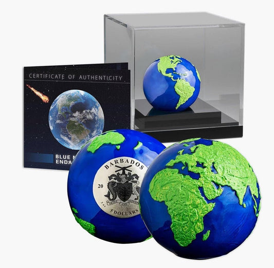 2022 Barbados Blue Marble Green Planet Earth 3oz Silver Spherical BU Coin