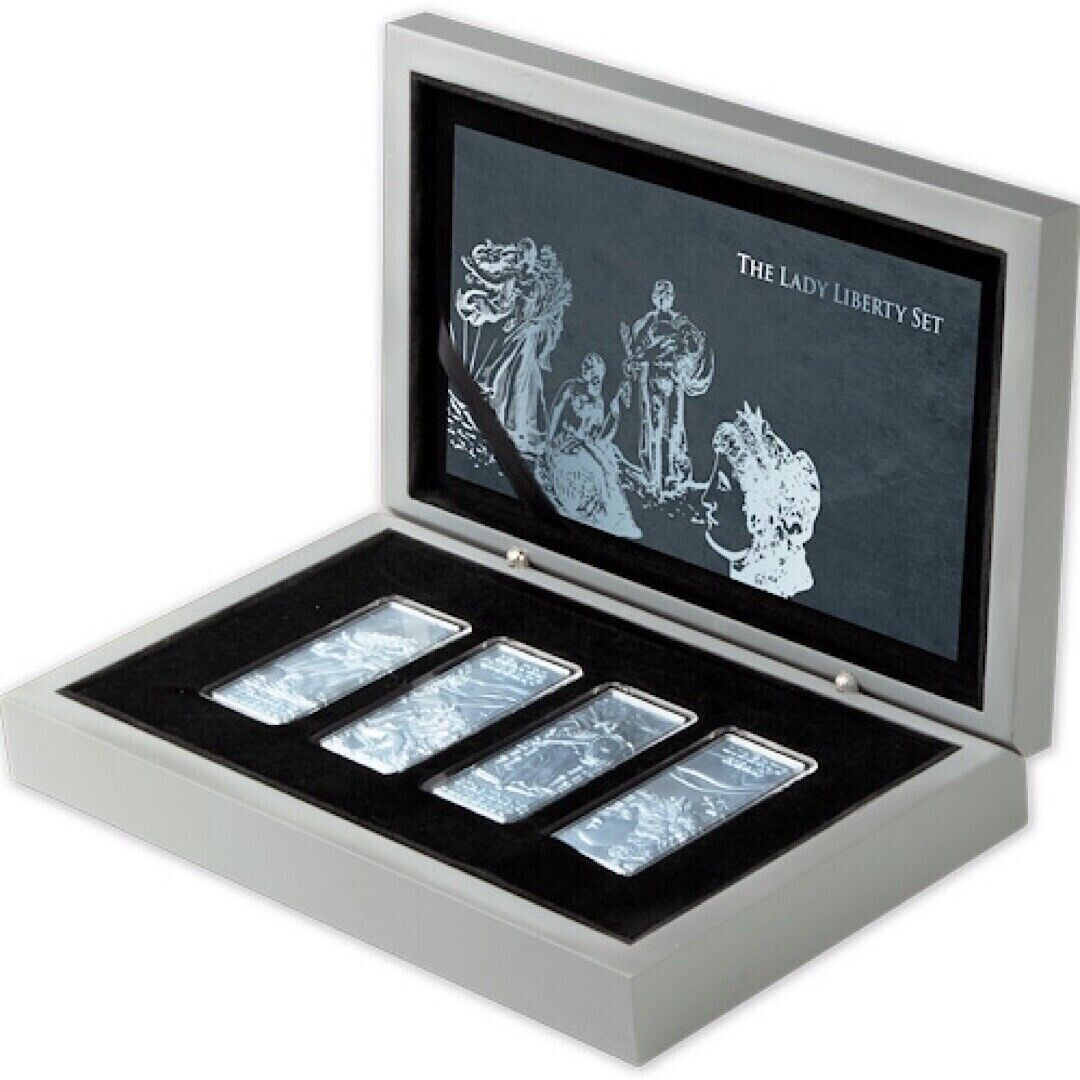 2022 Barbados The Lady Liberty 4oz Silver Coin Ice Blue 4- 1 oz Coin Set Captain’s Chest Bullion