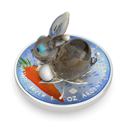 2022 Canadian Maple with Murano glass  with Rabbit 1oz Silver Coin .999 Captain’s Chest Bullion