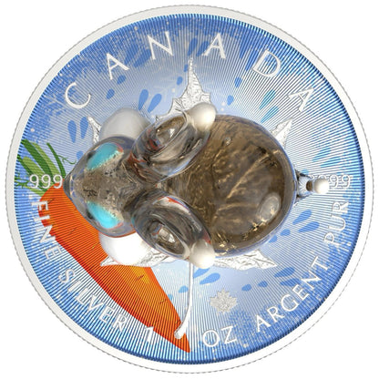 2022 Canadian Maple with Murano glass  with Rabbit 1oz Silver Coin .999 Captain’s Chest Bullion