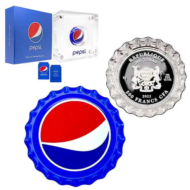 2022 Chad 6 gram Pepsi Bottle Cap Proof Silver Coin .999 Fine Captain’s Chest Bullion