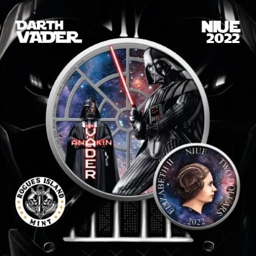 2022 Darth Vader Colorized & Glow Effect Niue 1ozt .999 Silver Coin Captain’s Chest Bullion