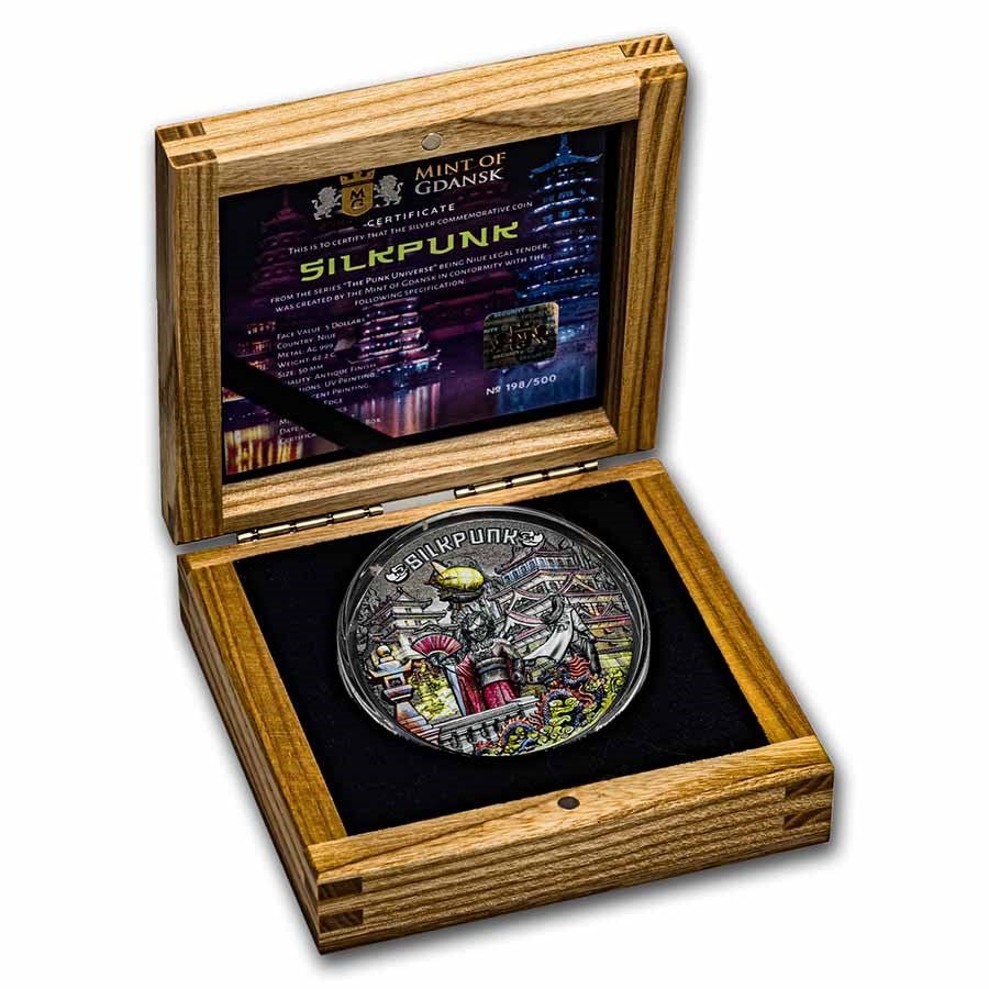 2022 Niue 2 oz Antique Silver The Punk Universe: Silkpunk Captain’s Chest Bullion