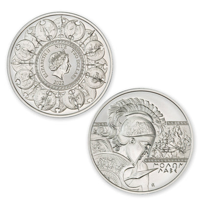 2022 Niue 2usd 1oz .999 Silver Molon Labe Type II Worldwide Mintage 1500 In Coinsafe Capsule Captain’s Chest Bullion