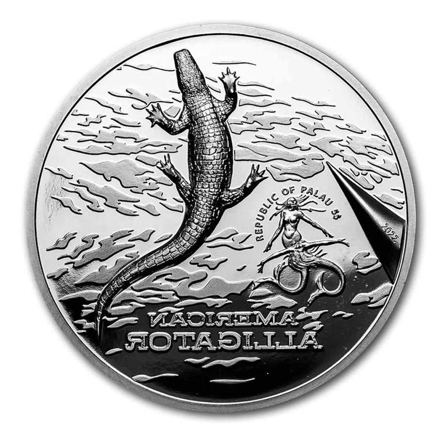 2022 Palau American Alligator 1 oz Silver 5 Dollar Coin Captain’s Chest Bullion