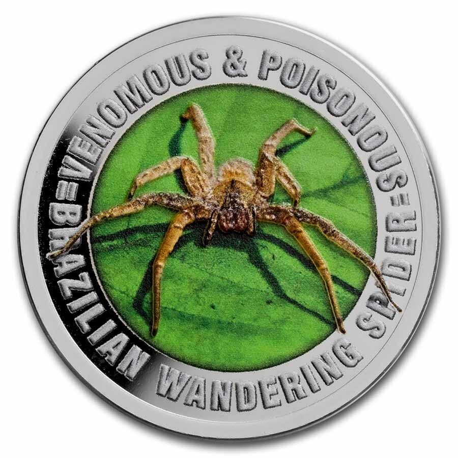 2022 Samoa Venomous & Poisonous Brazilian Wandering Spider .5oz Silver Colorized Coin Captain’s Chest Bullion