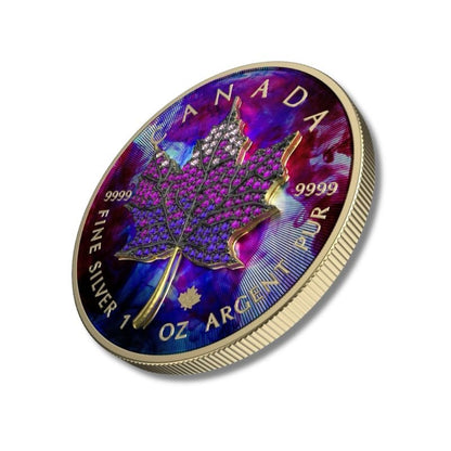 2022 Canadian Maple Leaf Bejeweled Leaf Seasons June Edition coin featuring Swarovski crystals.