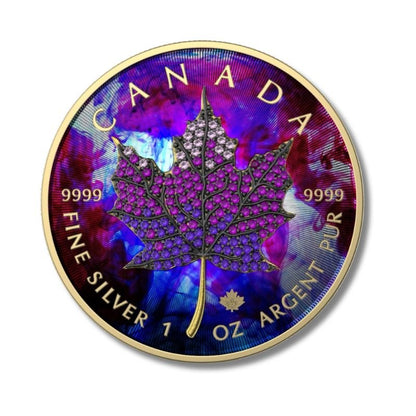 2022 Canadian Maple Leaf Bejeweled Leaf Seasons June Edition coin featuring Swarovski crystals.