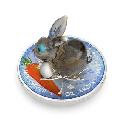 2022 Canadian Maple with Murano Glass and Rabbit 1 oz Silver Coin