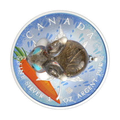 2022 Canadian Maple with Murano Glass and Rabbit 1 oz Silver Coin