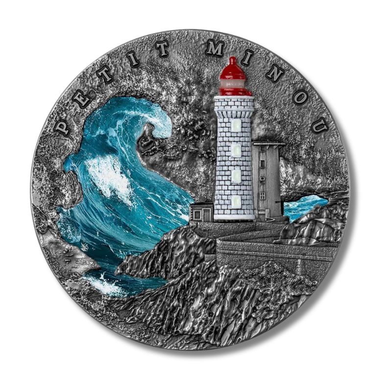 2022 Niue Lighthouse Petit Minou 2oz Silver Antiqued Colorized Coin