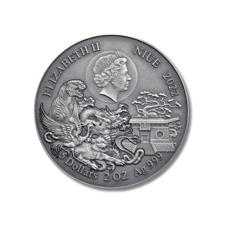 2022 Niue Martial Arts Styles Shaolin Kung Fu Crane 2oz Silver Antiqued Coin